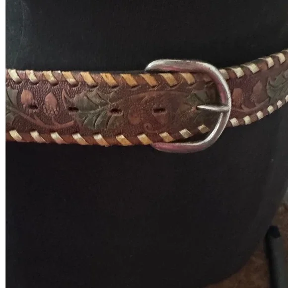 Vintage Kenny Rogers Hand Laced Top Grain Saddle Leather Belt Oak Leaf Acorn 34 - Picture 3 of 10